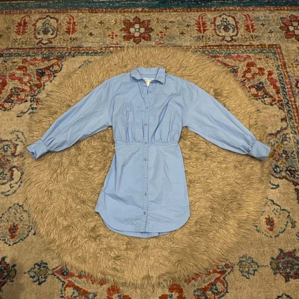 Maeve Long-Sleeve Poplin Mini Shirt Dress by Anthropologie XS - Picture 2 of 6